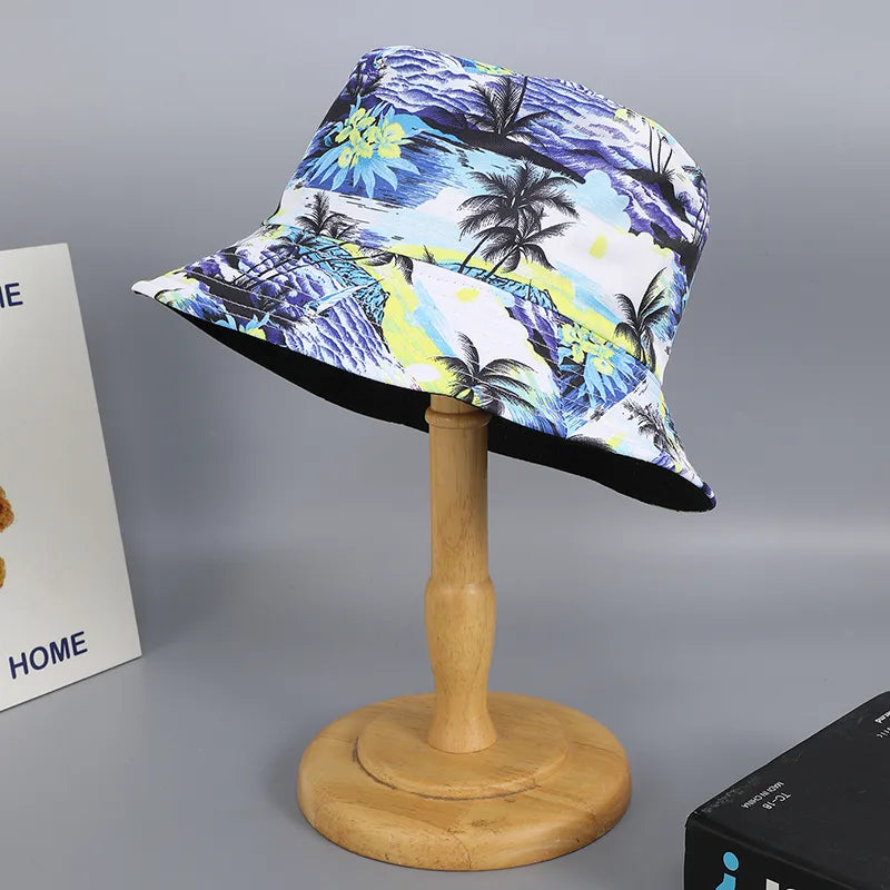 Women's Casual Commute Korean Style Coconut Tree Printing Flat Eaves Bucket Hat