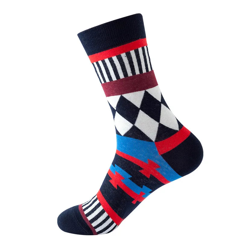 Unisex Modern Style Printing Color Block Lingge Nylon Cotton Ankle Socks A Pair