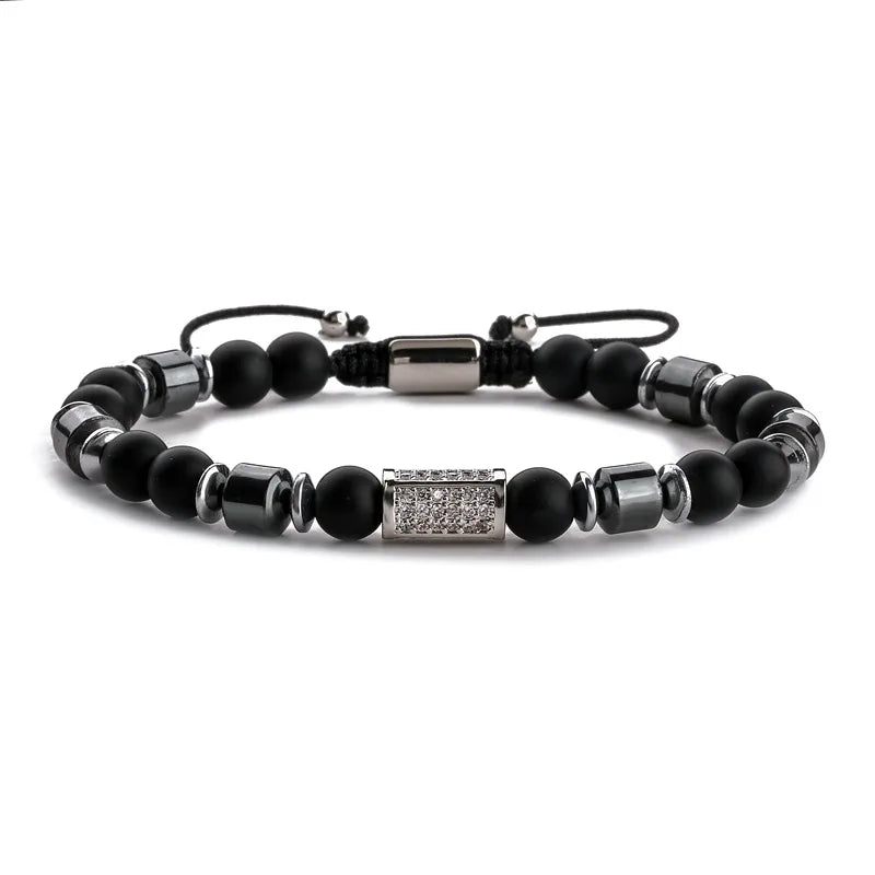 retro streetwear geometric tiger eye copper inlay zircon unisex bracelets
