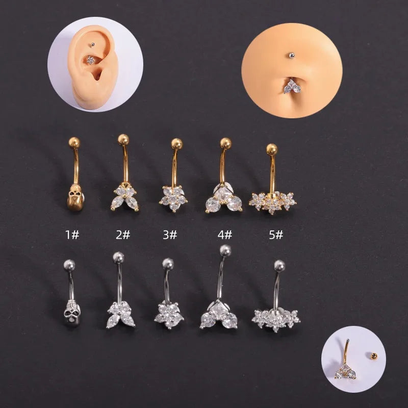 1 Piece Ear Cartilage Rings & Studs Casual Hip-Hop Punk Heart Shape Butterfly 316L Stainless Steel  Polishing Plating Zircon 18K Gold Plated Eyebrow Studs Ear Cartilage Rings & Studs Belly Rings