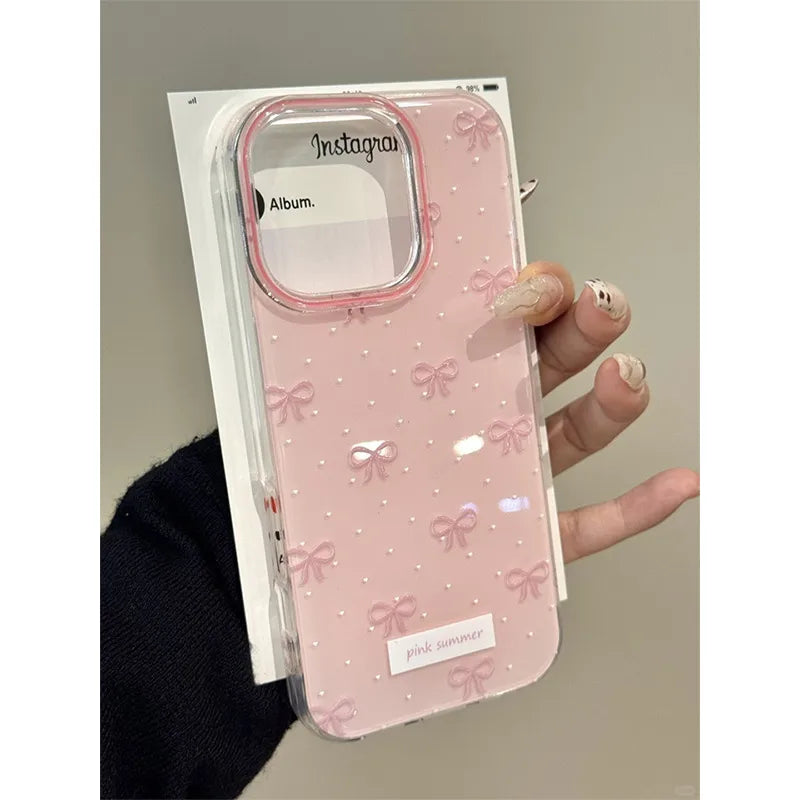 Cute Single Layer Foundation Butterfly Knot Phone Case For iPhone 16 Pro Max Apple 15 New Model 14 Pro Lovely 13 P Silicone Matte Black