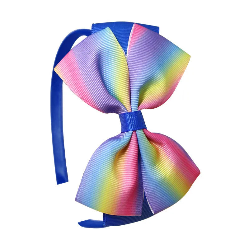 Popular  Kidsren's Pure Color Ribbed Rainbow Bow Head Buckle Small Fresh Versatile Girl Headband Hot Sale