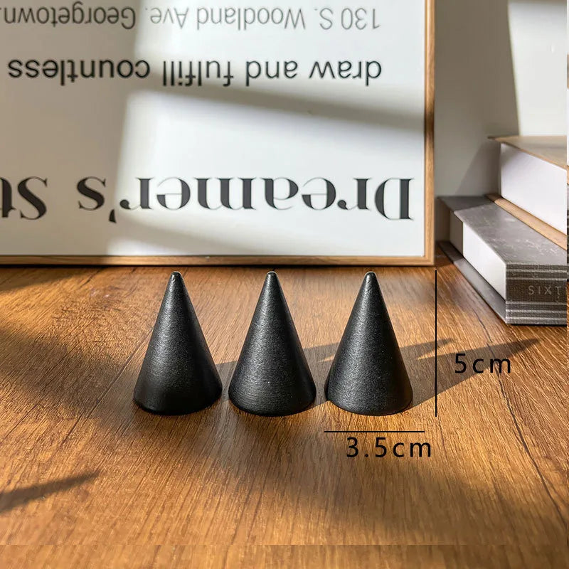 Black Solid Wood Ring Display Stand Cone Base Ring Holder Jewelry Storage Photography Props Geometric Pattern Premium Feeling Spray Paint