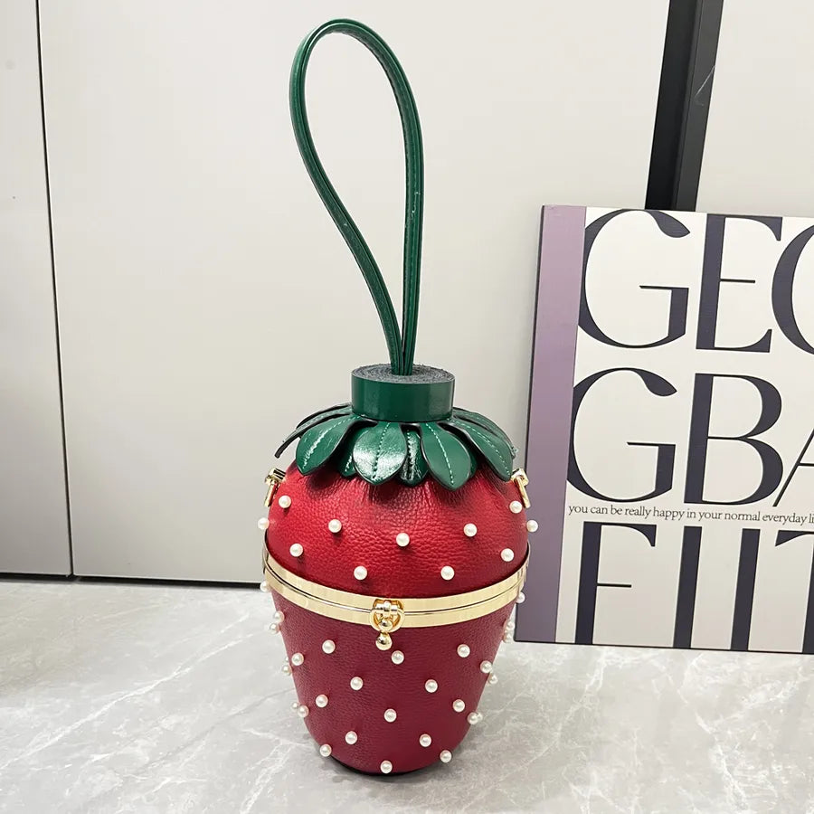 Women's Small Pu Leather Strawberry Cute Bucket Buckle Handbag
