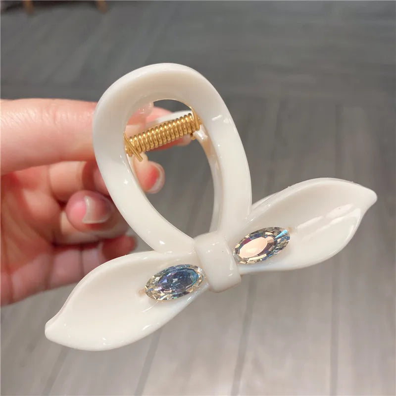 Shiny Rhinestone Jelly Color Medium Hair Claw Clip Elegant Lazy Updo Fashionable New Style Sweet Girl Hair Accessories