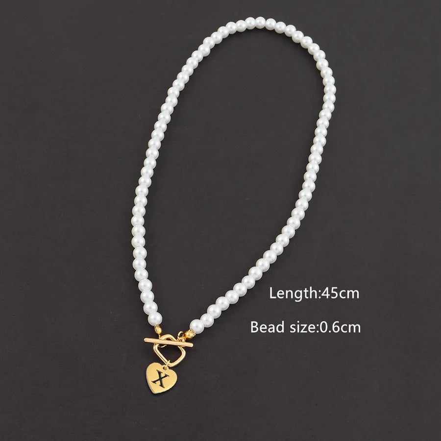Elegant Simple Style Classic Style Letter Heart Shape Rectangle 304 Stainless Steel Artificial Pearl Beaded Chain Beaded Necklaces Wholesale