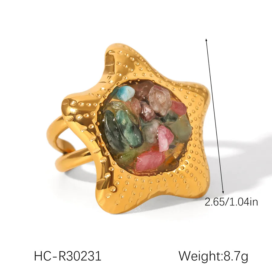 Wholesale Jewelry IG Style Casual Glam Star 304 Stainless Steel Natural Stone 18K Gold Plated Inlay Open Rings