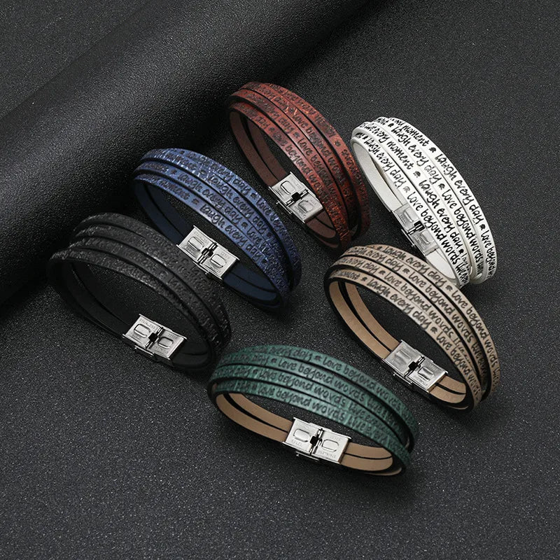 Simple Style Letter Pu Leather Titanium Steel Unisex Bracelets