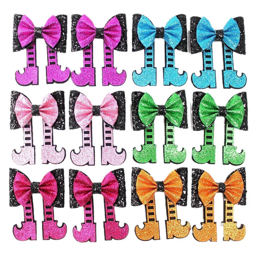 Creative Halloween Glitter Boots Butterfly Knot Hair Clip Children's Funny Hair Accessories Sparkling Boot Pattern Fabric Hair Decorations