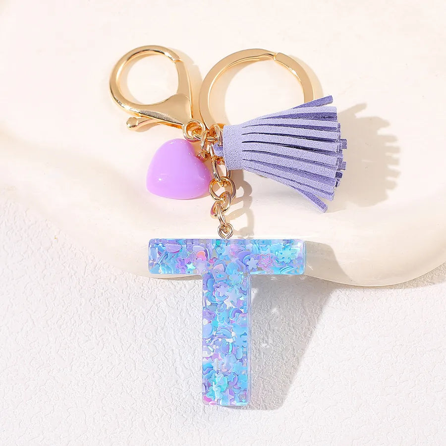 New Women's Purple Love Tassel 26 Letter Keychain Cute Car Key Chain Couple Backpack Jewelry