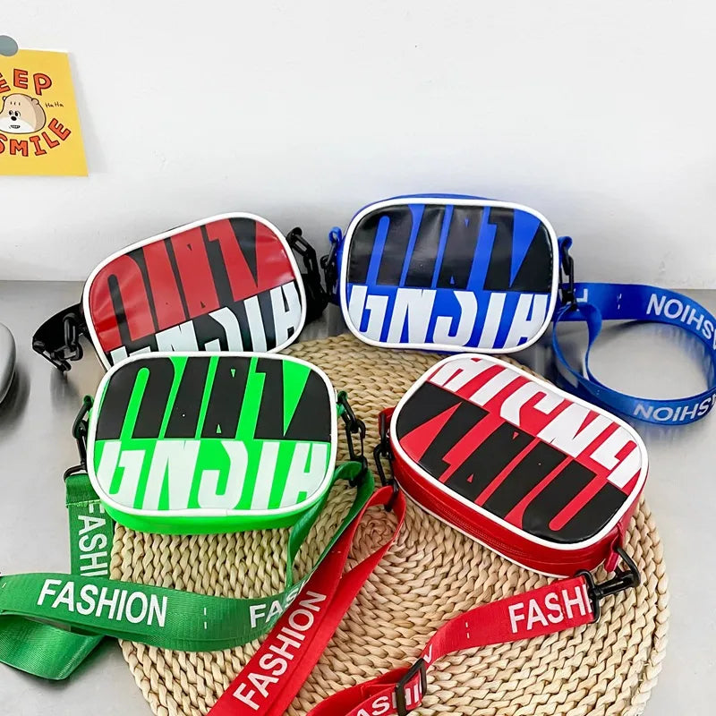 Boy'S Pu Leather Vocabulary Words/Name Streetwear Square Zipper Fanny Pack