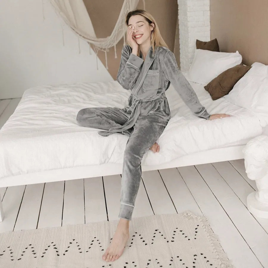Home Women's Vacation Simple Style Solid Color Polyester Fleece Pants Sets Pajama Sets