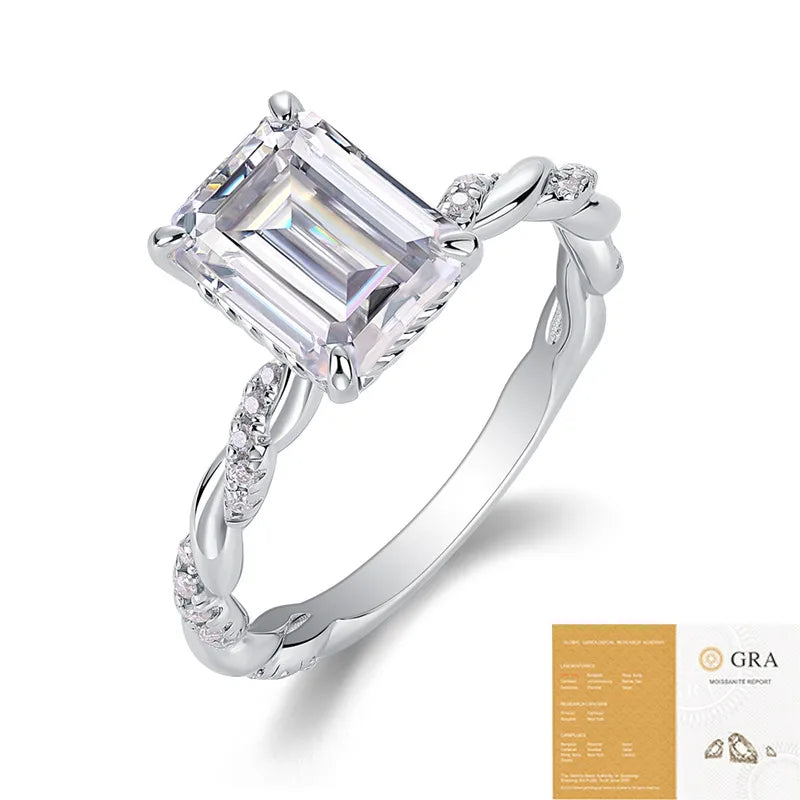 Moissanite 925 Sterling Silver Rings GRA Certificate Geometric Rings