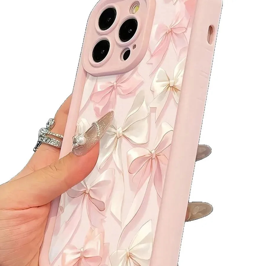 Silk Butterfly Knot Phone Case For iPhone 16 Pro Max Apple 15 Pro Staircase 14 13 12 Cute New Fashion TPU White Black