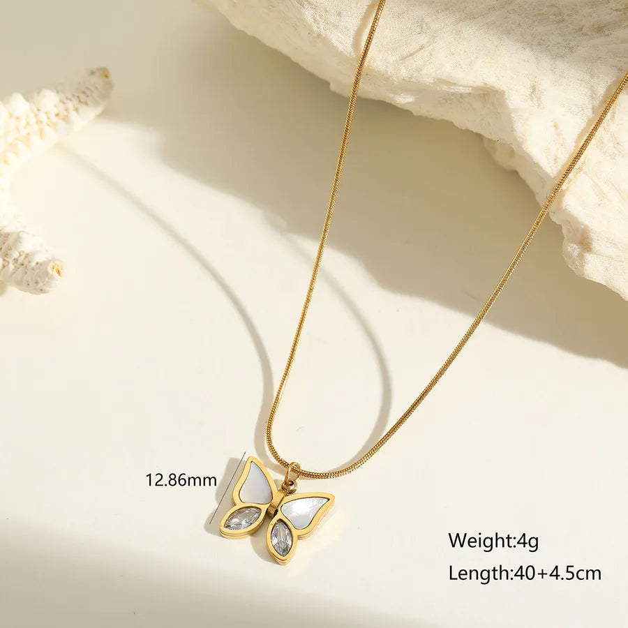 Wholesale Jewelry Classical Cute Lady Solid Color Butterfly 304 Stainless Steel Acrylic Zircon 18K Gold Plated Twisted Rope Chain Pendant Necklace