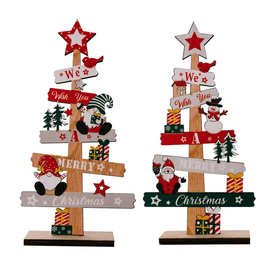 Christmas Cartoon Style Cute Christmas Tree Letter Snowman Wood Indoor Party Festival Ornaments
