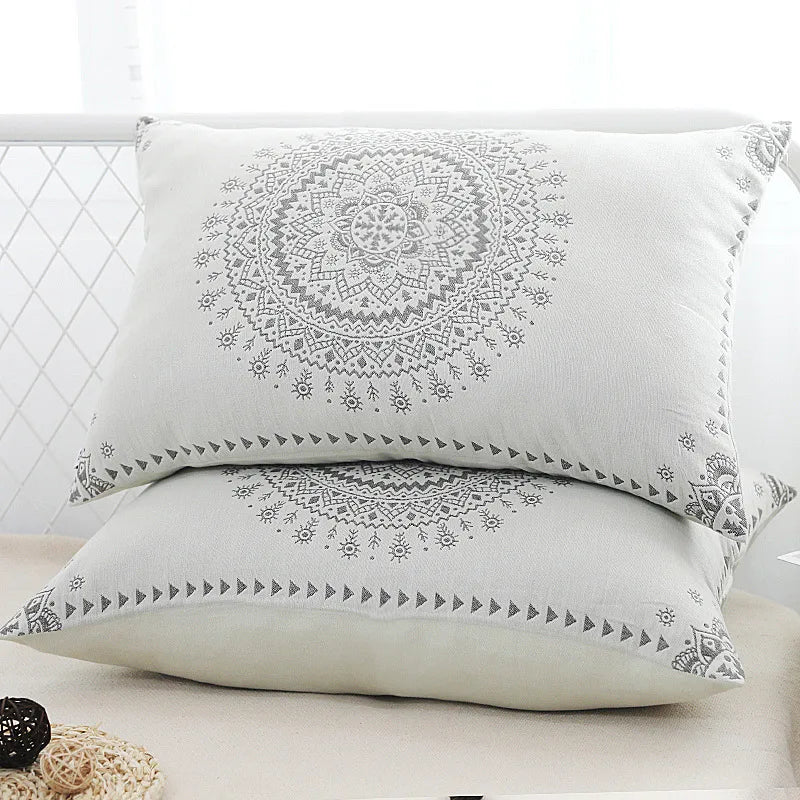 A Pair of Gauze Pillow Case Cotton Pillow Towel Cotton Pillow Case High-end European-style Couple Pillow Case