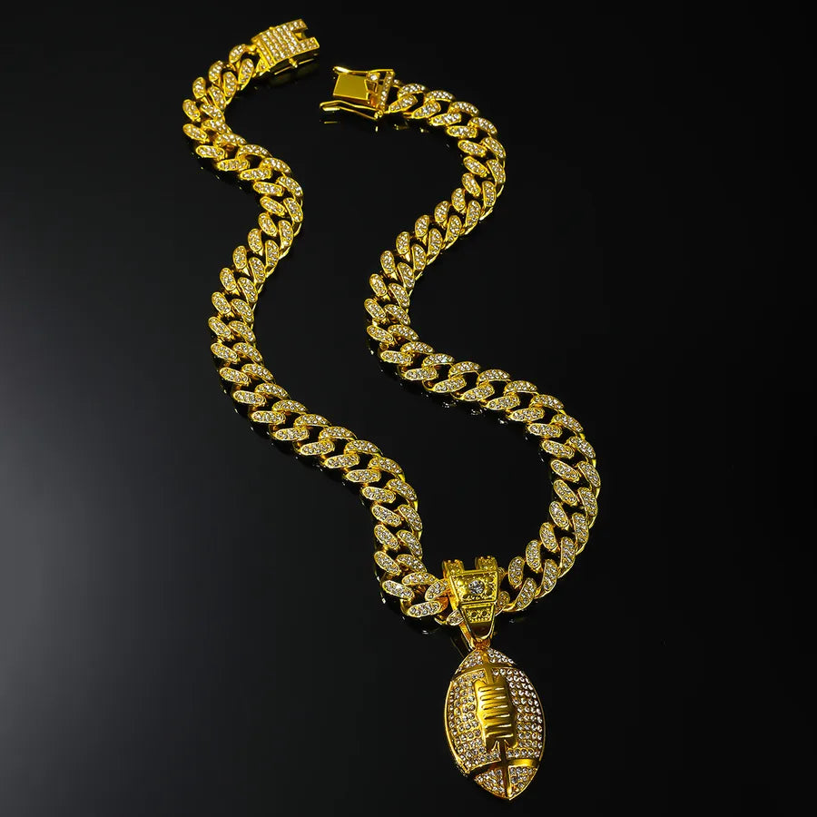 New Arrival Hot Sale Hip Hop Hiphop Ornament Zinc Alloy Rugby Full Diamond Pendant Necklace Accessories