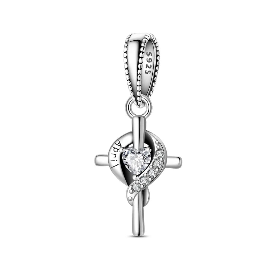 New 925 Sterling Silver Charm Birthstone Pendant DIY Jewelry Bracelet Accessories Attractive Cross Design Original Design