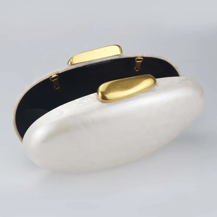 Pearl Color with Snake Chain Champagne White Arylic Solid Color Oval Evening Bags