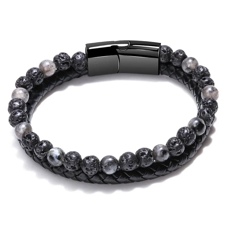 1 piece ethnic style twist alloy natural stone volcanic rock men's bracelets