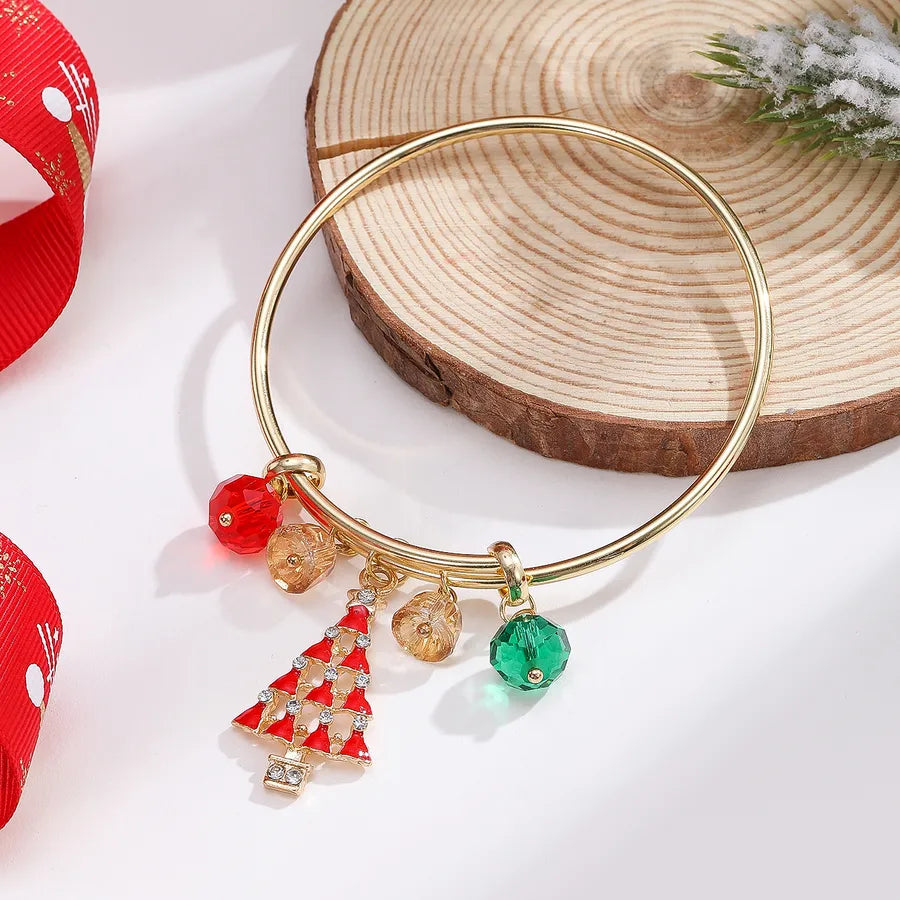 Casual Christmas Streetwear Christmas Tree Santa Claus Crystal Alloy Bangles Christmas Wholesale