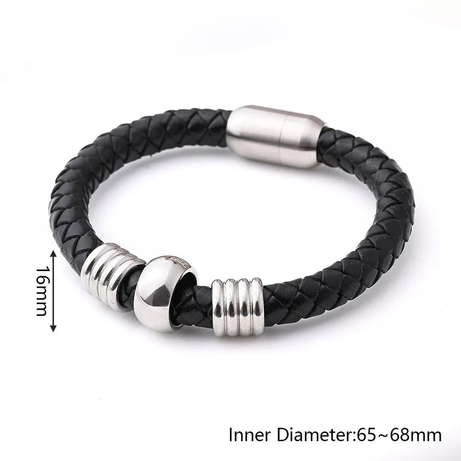Casual Vacation Streetwear Simple Skull 18K Gold Plated 304 Stainless Steel Genuine Cowhide Polishing Plating Braid Halloween Men's wristband