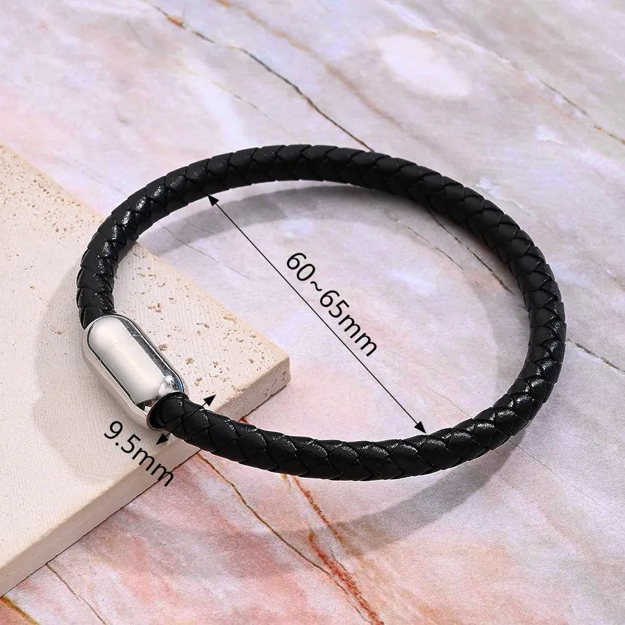 Casual Vacation Streetwear Simple 303 Stainless Steel Regenerated leather Handmade Polishing Braid Men's wristband