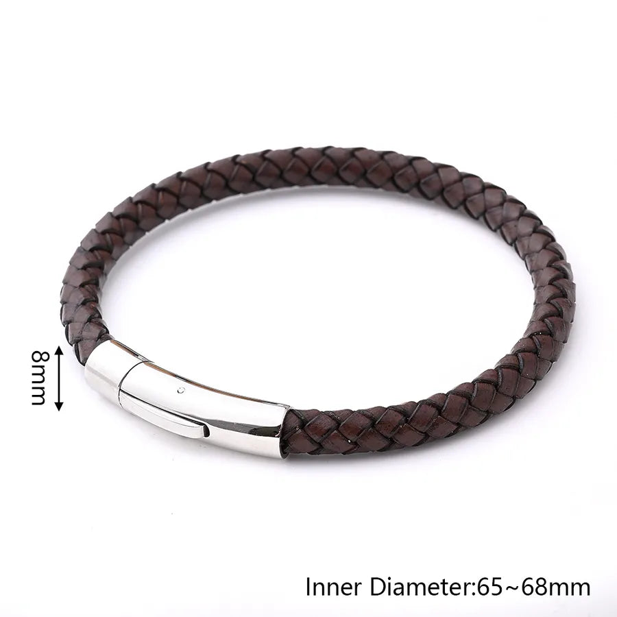 Casual Vacation Streetwear Simple Skull 18K Gold Plated 304 Stainless Steel Genuine Cowhide Polishing Plating Braid Halloween Men's wristband