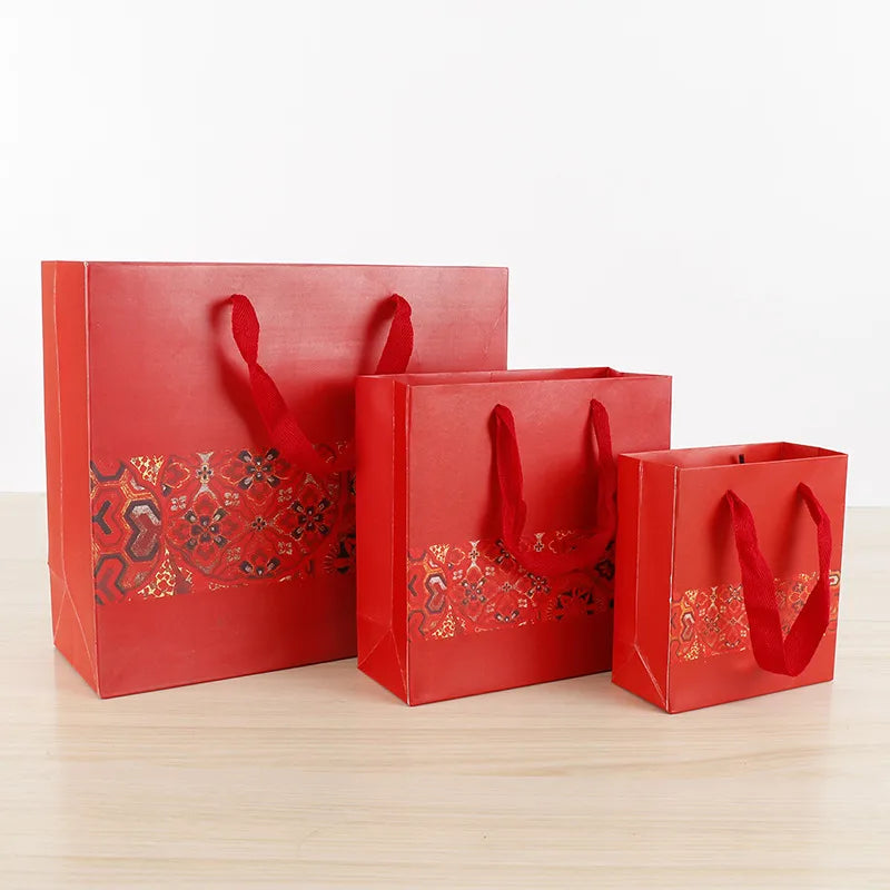 wholesale red festive gift bag gift return gift portable packaging paper bag