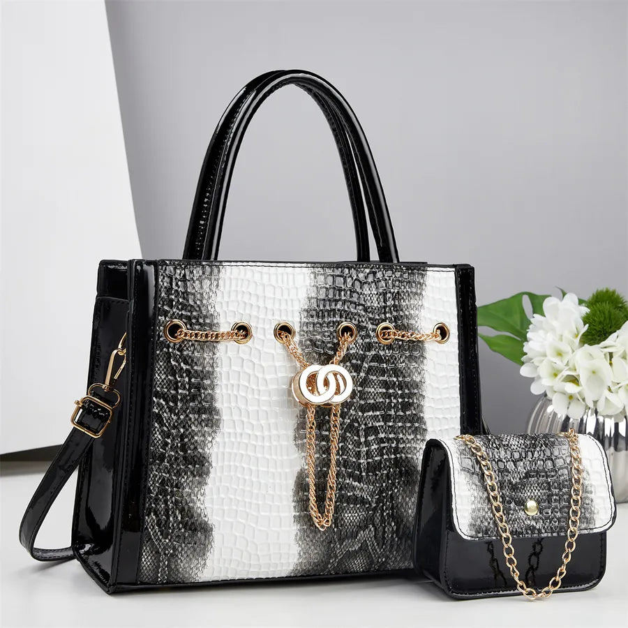 Large Capacity Women's Tote Bag Commuter Fashion Crossbody Single Shoulder Chain Handle PU Square Bag Zipper Closure City Chic