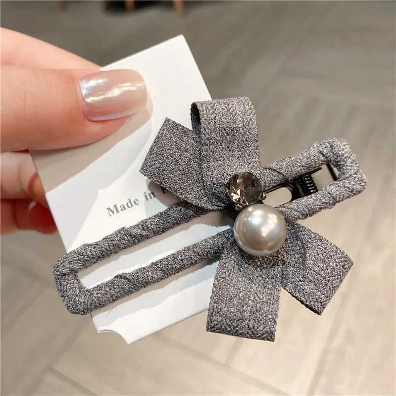 Pearl Butterfly Knot Fabric Duckbill Clip Women's Hair Accessories Sweet Side Hairpins Casual Style Mixed Material Hairgrips
