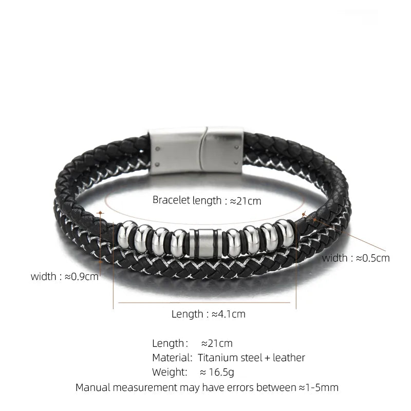 Simple Style Solid Color Stainless Steel Pu Leather Silver Plated Men's Bracelets