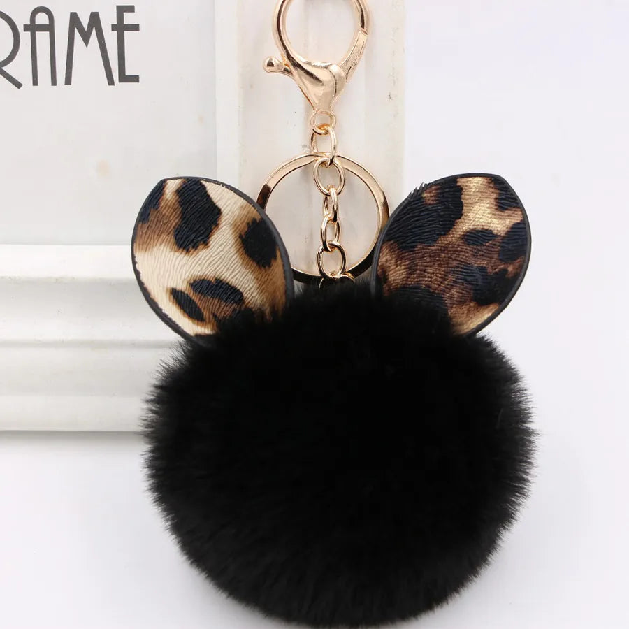 1 piece retro ear leopard simulation wool plating bag pendant keychain