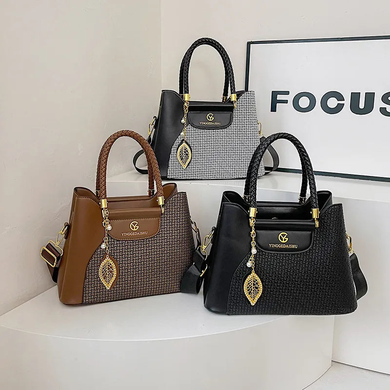 Large Capacity Handbags Women's  New Fashion All-Match Stitching Shoulder Bag Textured Commuter Messenger Bag