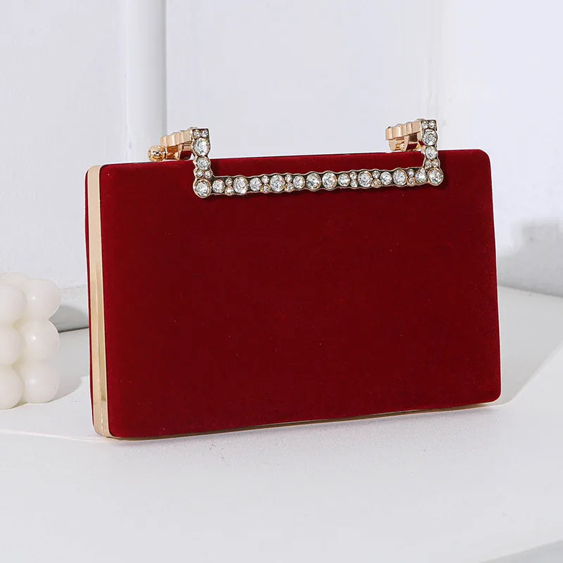 Black Red Wine Red velvet Solid Color Square Evening Bags