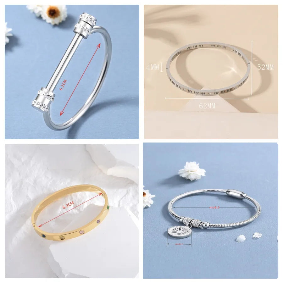 Vintage Style Simple Style Maple Leaf 304 Stainless Steel Zircon cable chain Bangle In Bulk