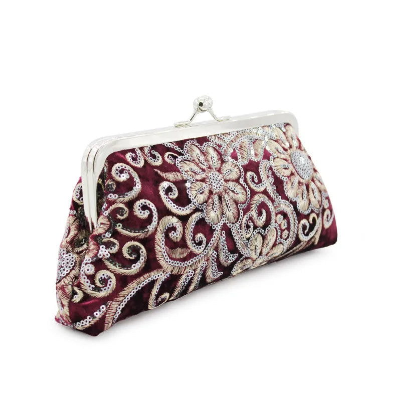 Retro Velvet Beaded Embroidery Handbag For Women Single Shoulder Crossbody Bag Qipao Clutch Bag Party Bag Artistic Chinese Style