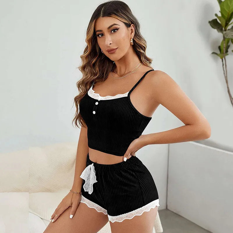 Summer New   Sling Shorts Lace Sexy Girl Pajamas suit Outer Wear Home Clothes