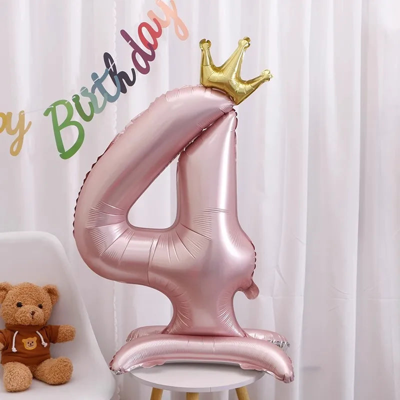 42-Inch Stand-Up Large Pink Base Number Balloons Birthday Decoration Scene Arrangement One-Year-Old Photo Props Balloons