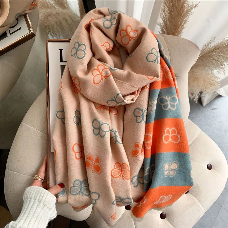 Women's Cute Sweet Color Block Cotton Butterfly Scarf