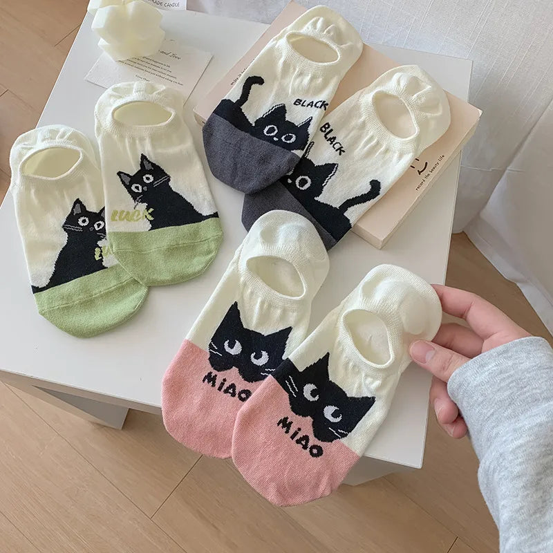 A Pair Cute Korean Style Women's Animal Cat Cotton Ankle Socks