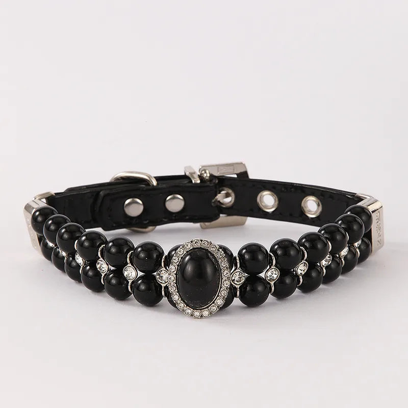 All Seasons Cute Pu Leather Imitation Pearl Geometric Leash Pet Collar