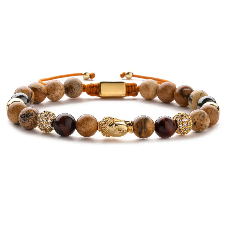 retro streetwear geometric tiger eye copper inlay zircon unisex bracelets