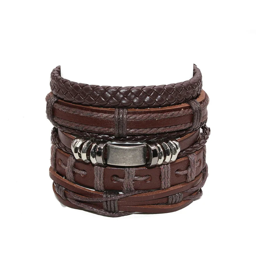 hot selling vintage men's bracelet 5-piece handmade woven cowhide wax rope adjustable bracelet jewelry wholesale