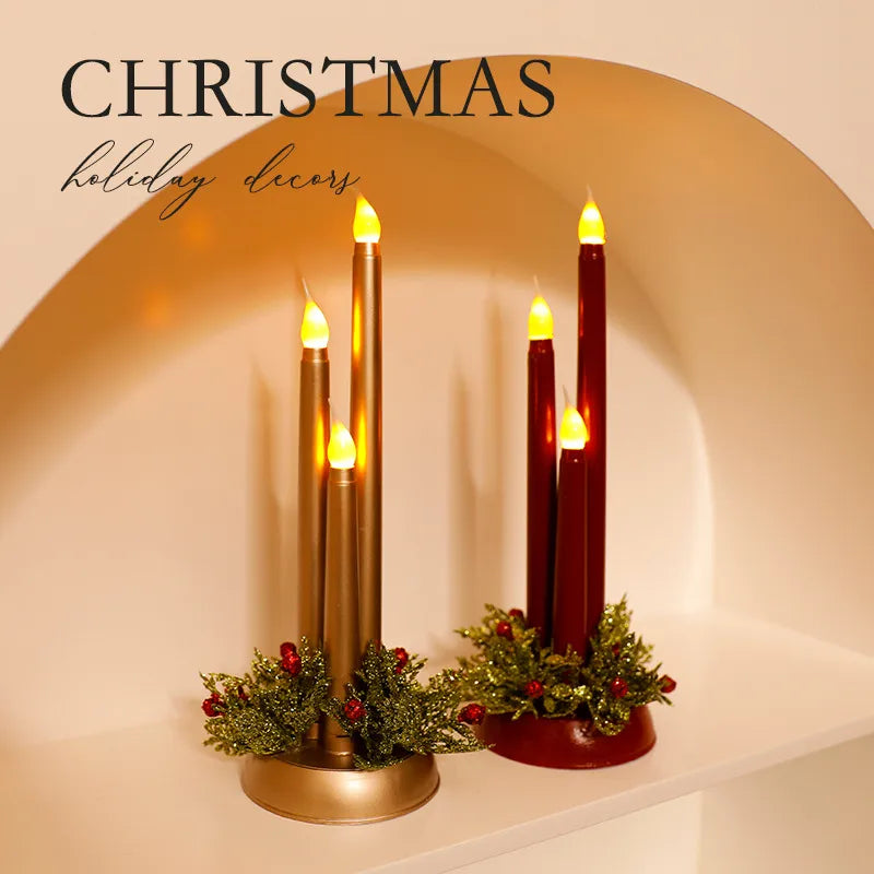 Electronic LED Candle Realistic Christmas Props Smooth Surface Long Candle Christmas Decorations Ornaments European American Style