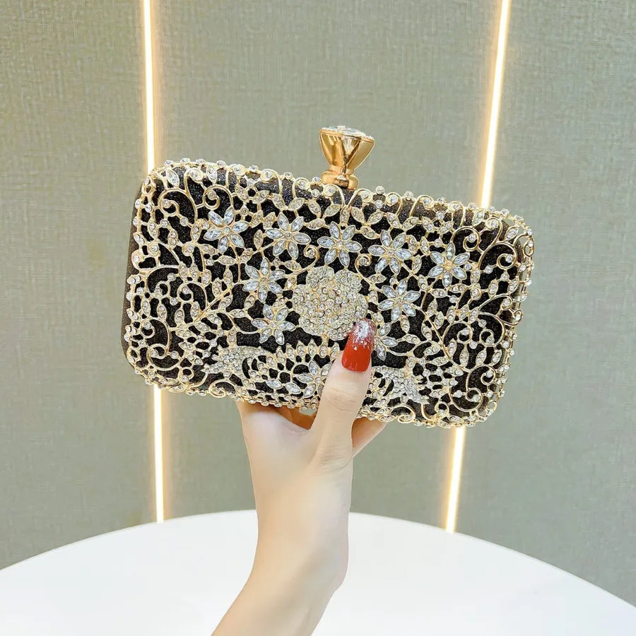New Diamond Embedded Evening Handbag For Women Square Fashion Polyester Ball Gown Diamond Clutch Bag Ladies Party Purse