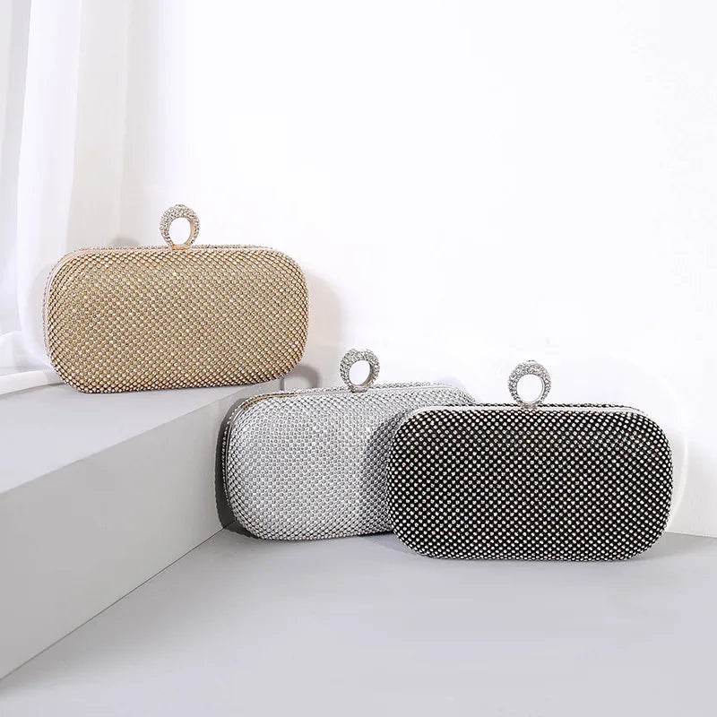 Fashion Solid Color Rhinestone Lock clasp Evening Bag