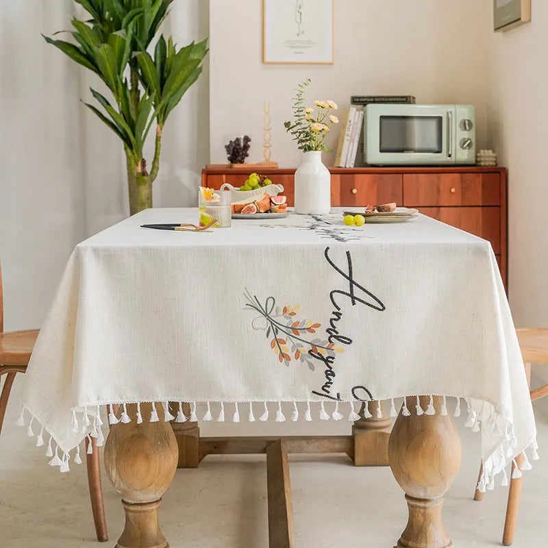 Tablecloth Spot Hollow Simple Embroidered Letter Fabric Tassel Long Striped Household Dining Table Mat Decorative Coffee Table Tablecloth