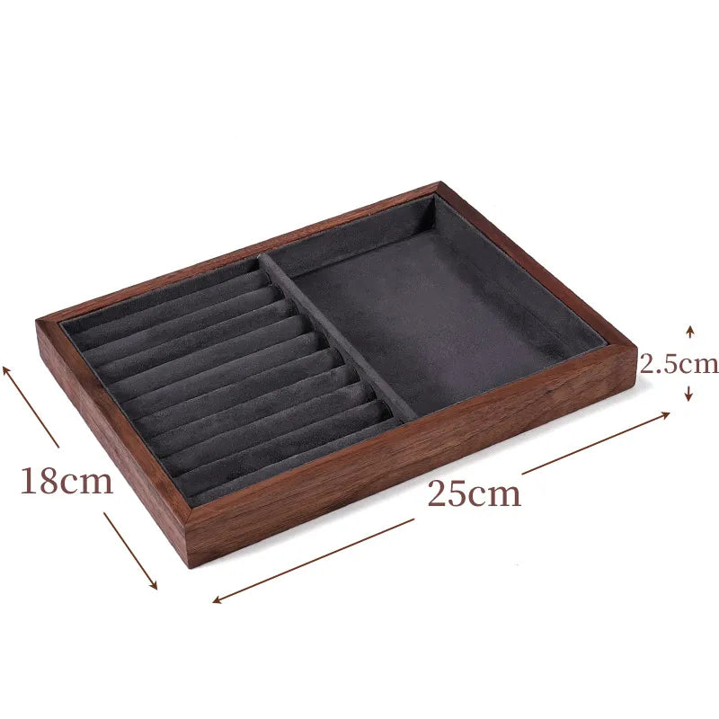 Walnut High-End Jewelry Display Tray Ring Showcase Jewelry Props Accessory Display Plate Luxury Sensation Wooden Tray